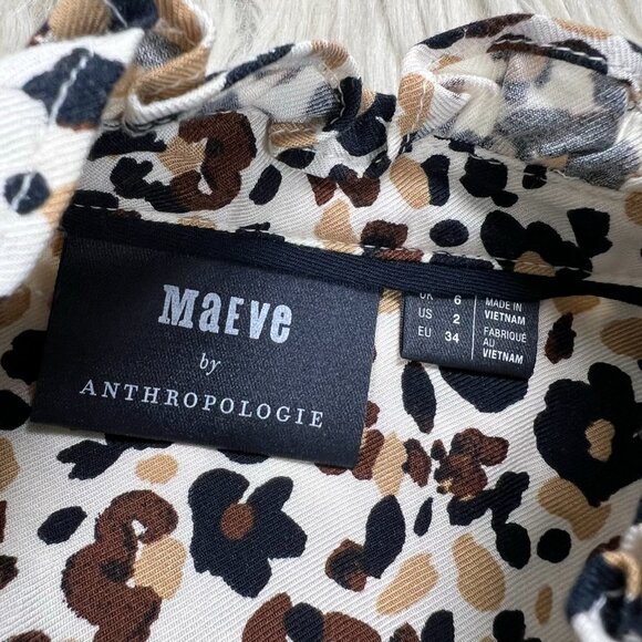 Maeve by Anthropologie Animal Print Ruffle Neck Button Front Blouse - Picture 3 of 7